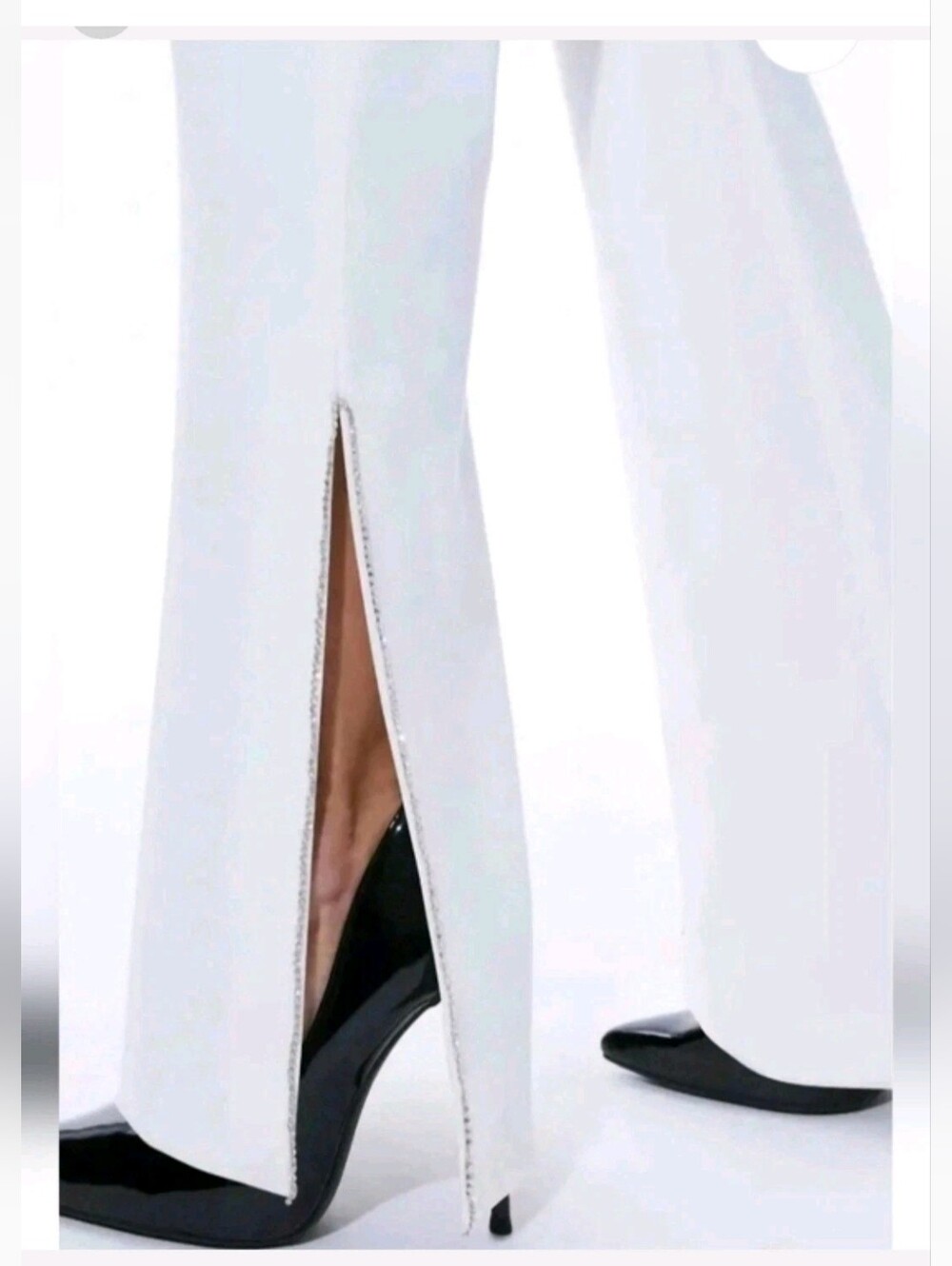 Alice + Olivia Lara Rhinestone Wide Leg Side Slits Pant Size 10 - Picture 7 of 11